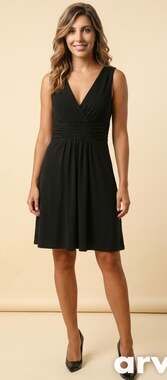 White House Black Market Black V-Neck Pleated Waist Sleeveless Dress Size 4